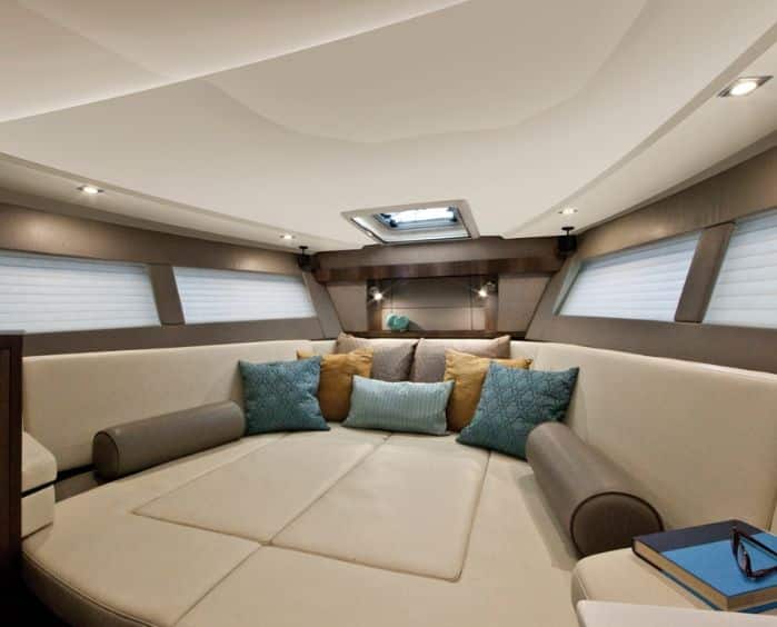 Luxury charter boat interior and sleeping area 