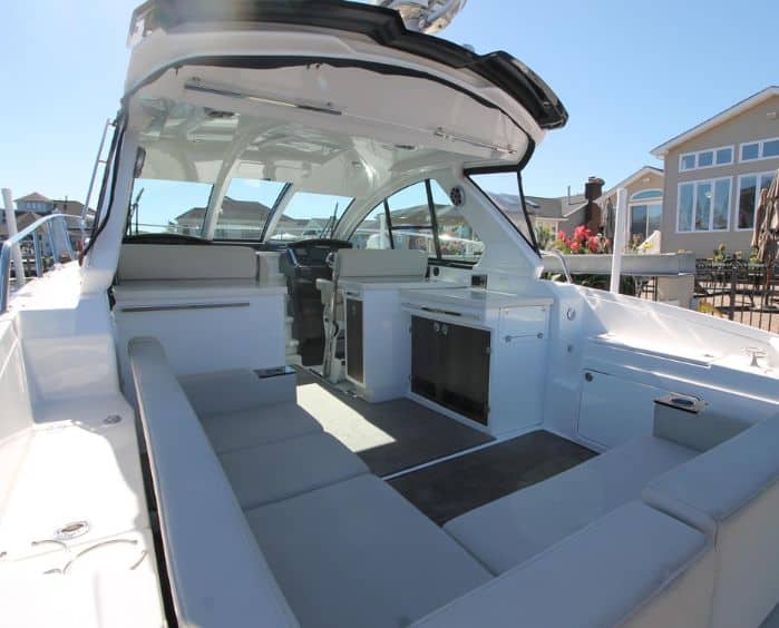 Luxury charter boat interior and sleeping area 