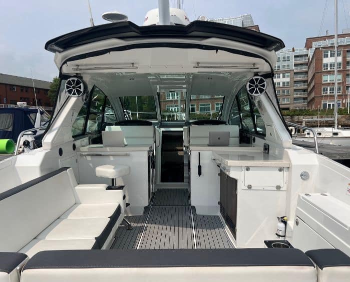 Luxury charter boat interior and sleeping area 