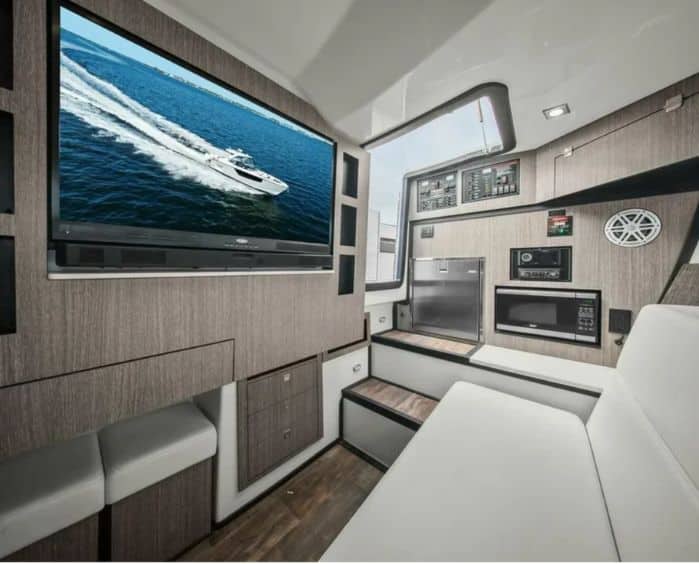 Luxury charter boat interior and sleeping area 