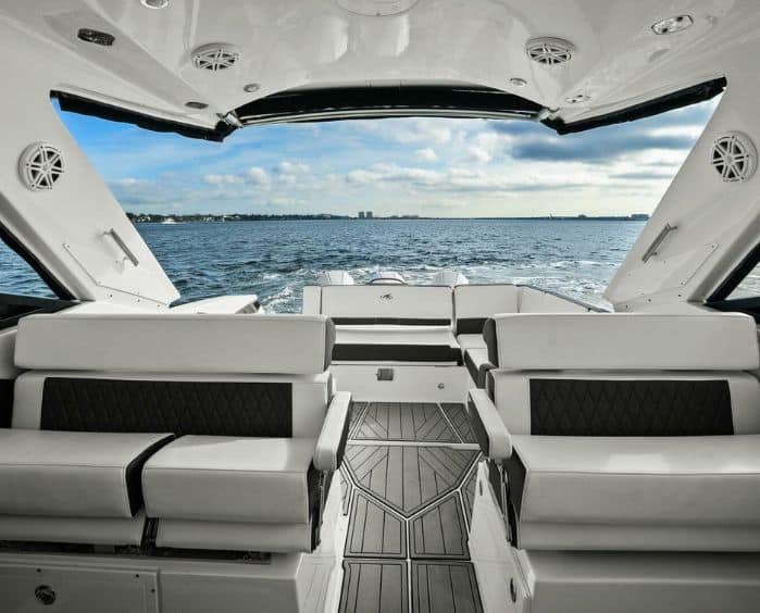 Luxury charter boat interior and sleeping area 