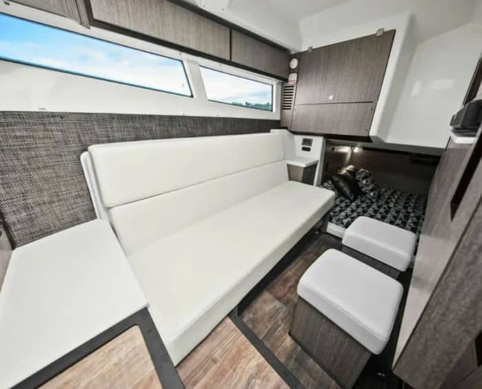 Luxury charter boat interior and sleeping area 