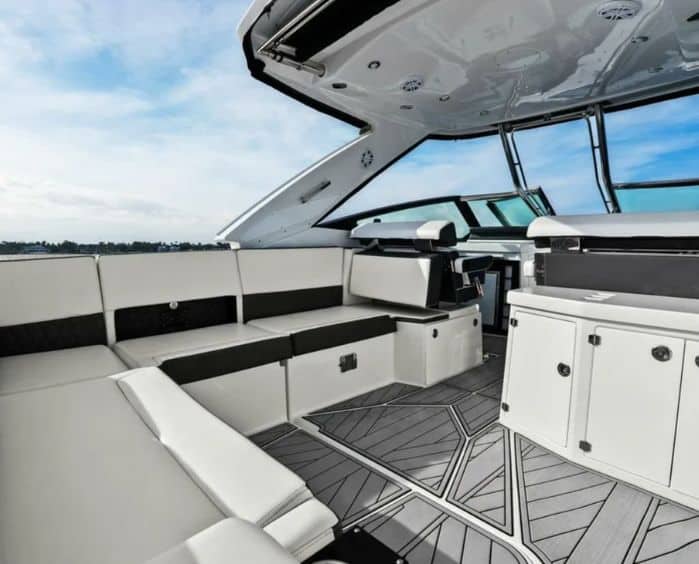 Luxury charter boat interior and sleeping area 